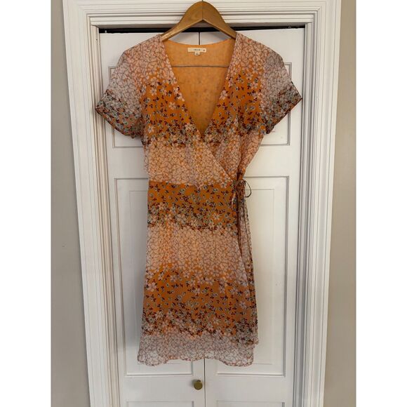Le Lis Peach Floral Wrap Dress - Picture 1 of 6